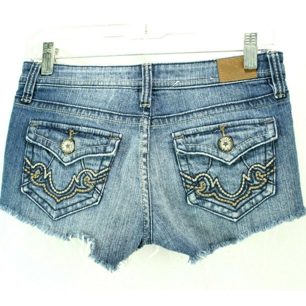 YMI Womens Sz 0 Shorts Medium Wash Cutoff Distressed Frayed Booty Destroyed - Picture 2 of 9